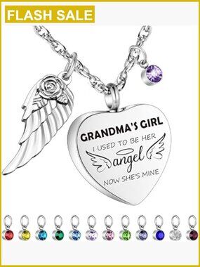 Heart Urn Necklace for Ashes Cremation Pendant with 12 Birthstones